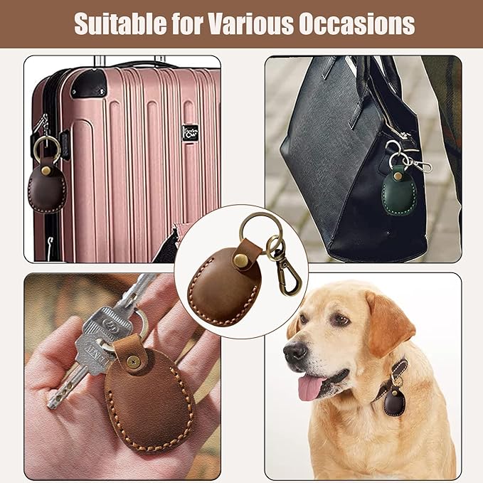 Timyca for Airtag Holder Keychain-Genuine Leather for Airtag Keychain Holder 4 Pack,Handmade for Air Tag Case Scratch-Resistant Leather Key Chain Ring Compatible for Airtag,Dog Collar,Luggage