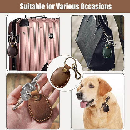 Timyca for Airtag Holder Keychain-Genuine Leather for Airtag Keychain Holder 4 Pack,Handmade for Air Tag Case Scratch-Resistant Leather Key Chain Ring Compatible for Airtag,Dog Collar,Luggage