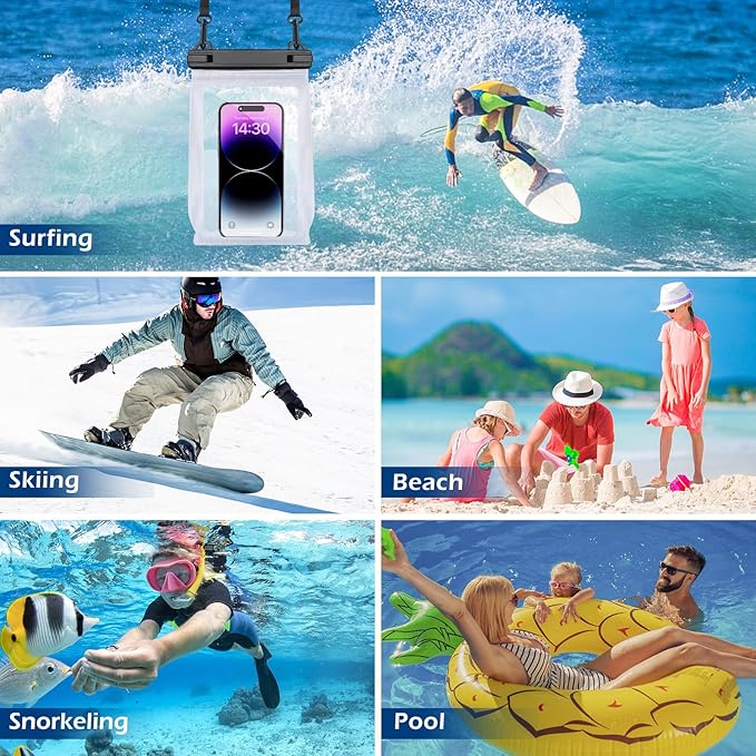 Large Waterproof Phone Pouch [with Sealing Strip], Cell Phone Dry Bag for iPhone 17 16 15 14 Pro Max Galaxy S25 S24 S23 S22 All Devices, Floating Water Proof Bag for Beach Water Park White