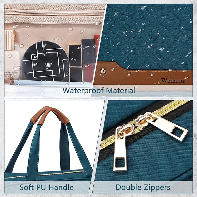 Wedama Toiletry Bag for Women, Hanging Travel Toiletry Bag with Jewelry Organizer Compartment Large Makeup Bag, PVC Waterproof Cosmetic Travel Bag for Travel Business Trips Camping Bathroom, Blue