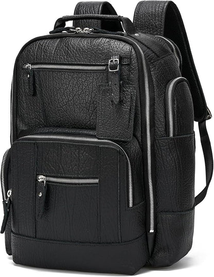 LANNSYNE Vintage Genuine Leather Backpack for men, 15.6" Laptop Backpack Travel Camping 24L Rucksack