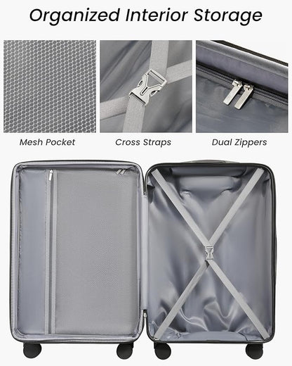 24 Inch Luggage with Spinner Wheels, Expandable Hardside Medium Checked Suitcase, Blue