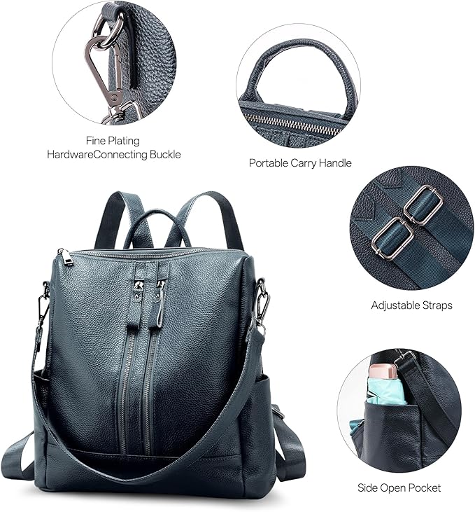 Genuine Leather Backpack Purse for Women: Fashion Ladies Convertible Backpack Designer Shoulder Handbag for Travel