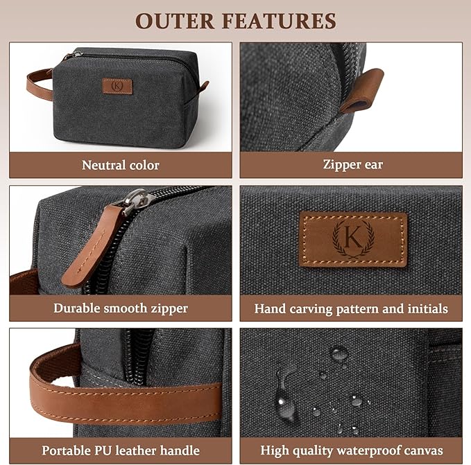 Janhavi Waterproof Makeup Bag Organizer,Groomsmen Gifts,Travel Bag Canvas Laser Engraved Initials & Wheat Ear, Men's Accessories Storage, Travel Bags for Men, Travel Essentials (Dark Grey Z)