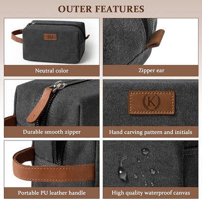 Janhavi Waterproof Makeup Bag Organizer,Groomsmen Gifts,Travel Bag Canvas Laser Engraved Initials & Wheat Ear, Men's Accessories Storage, Travel Bags for Men, Travel Essentials (Dark Grey Z)