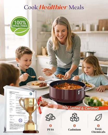 Nuwave Essential Series 5PC Ceramic Cookware Set PFAS-Free, G11 Duralon Blue Coating, Pots and Pans Set Non Stick, Diamond Scratch-Resistant,Stay-Cool Handle, Metal Lid,Induction Ready,Dishwasher Safe