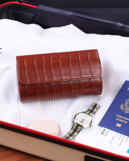 MR.OKAY 2 Watch Travel Case- Classic Leather Watch Case With Superb Texture.(Portable Watch Roll Or Organizer For Storage And Display).Festival Gift For Men, All Handcrafted By Artisans.
