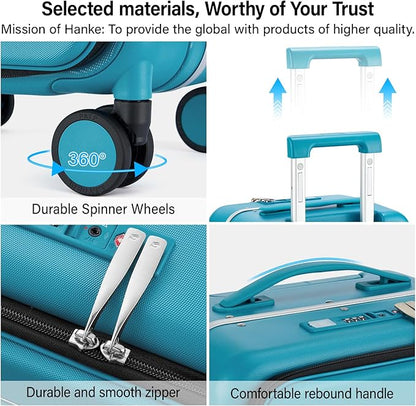Hanke 28 Inch Luggage with Cup Holder and Charge,Top Opening Hard Shell Suitcases with Wheels and Dividers,Aluminum Frame Trunk Luggage Extra Large Suitcase with Lock for Travel,Caribbean Blue