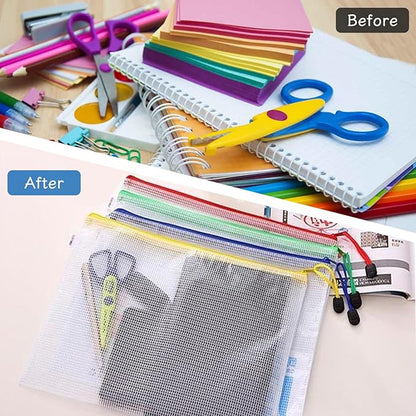 24pcs A4 Mesh Zipper Pouch Bags, 8 Colors Mesh Bags with Zipper, Waterproof Document Pouches for Organizing Storage, Clear Storage Bags for Office School Supplies, Toys, Cosmetics Travel Storage