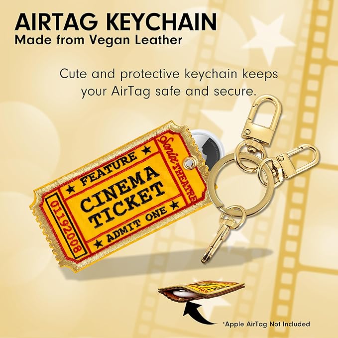 Sonix Keychain Case Compatible with Apple AirTag | Protective AirTag Cover Keychain Charm | Embroidered Cinema Tag Charm | Movie Ticket
