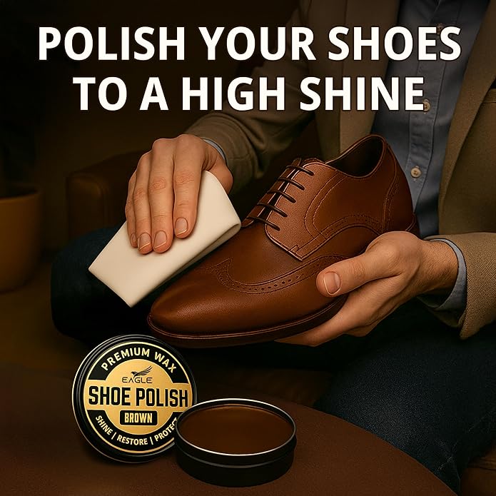 Eagle Shoe Shine Kit – 5-Piece Leather Shoe Polish & Cream Set with Brush & Cloths