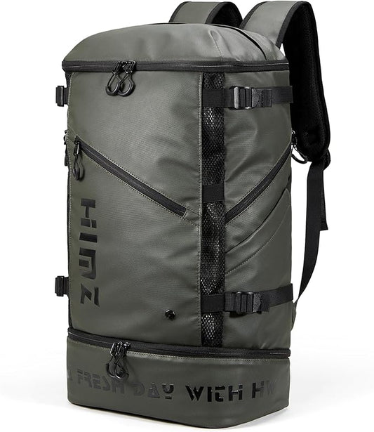 Camping Backpack with Lunch Compartment, Water Resistant Mens Backpack Insulated for Work, 17 inch Laptop Bag, Carry On Backpacks for Airplane Beach Travel, Green