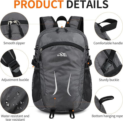 Small Hiking Backpack 35L Travel Lightweight Hiking Packable Daypack Water-Resistant Foldable Backpacks for Women Men Camping (Grey)