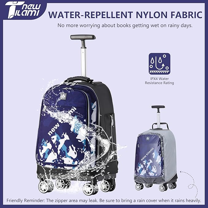 NEW TILAMI 19 Inch Rolling Backpack 360°rotating Universal Wheel, Large Organizer Compartments, Adjustable Handle, Carry on for School Students Business Travel, Blue Shadow Illusory Form