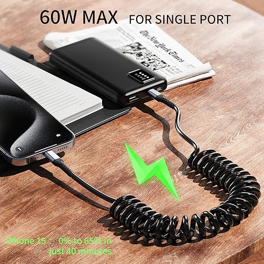 USB C to C Cable,2Pack 3FT Coiled Fast Charging Type C Charge Cord for Car USB-C Cables Compatible with iPhone 16 15 for Samsung Galaxy S20 S10 S9 S8 Plus Note 10