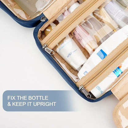 Travel Hanging Toiletry Bag for Women, with Jewelry Organizer Compartment, Medium Waterproof Hanging Makeup Accessories, Cosmetic Essentials, Toiletries Dopp Kit Set with Trolley Belt, Navy Blue