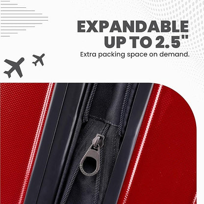 Spyder Rails Expandable Hardside Upright Suitcase with 360° Spinner Wheels, TSA Approved Lock (Red, Carry-On)