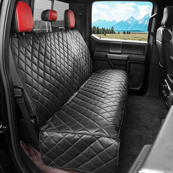 Dog Truck Seat Cover for Back Seat,Waterproof Back Seat Cover for Truck,Heavy-Duty Scratchproof Pu Leather Bench Seat Covers for Trucks Ford F-Series/Chevrolet Silverado/Ram/Jeeps