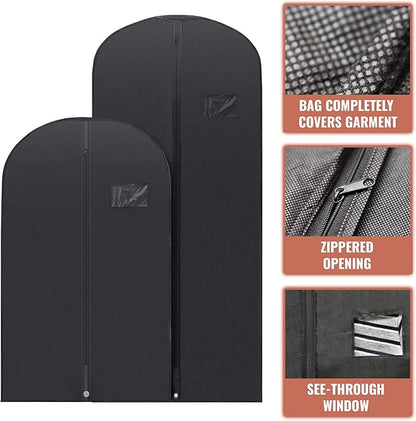 PLX Black Garment Bags for Hanging Clothes, Men Suit Bag for Travel and Clothing Storage of Women Dresses, Shirts, Fur Coats, Dance Costumes Suit Cover - Closet Storage Long Garment Bags w/Zipper