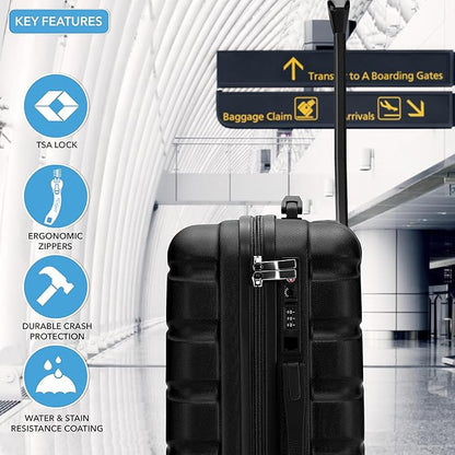 Flight Knight Luggage Sets TSA Lock Silent Double Spinner Wheels Suitcase With Case Maximum Carry On Bag Size For American & United Approved Airlines(3 Piece Set (22/27/31"),Black)