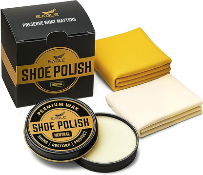 Eagle Shoe Polish Wax – Premium High-Gloss Shine – Restores Color, Covers Scuffs, Nourishes & Protects - 3-Piece Kit