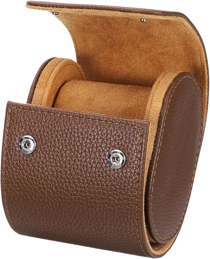 HARFINGTON Watch Roll Travel Case Single Slot Portable Leather Watch Case for Men and Women, Watches Storage Organizer with Removable Pillow for Traveling, Display, Textured Brown
