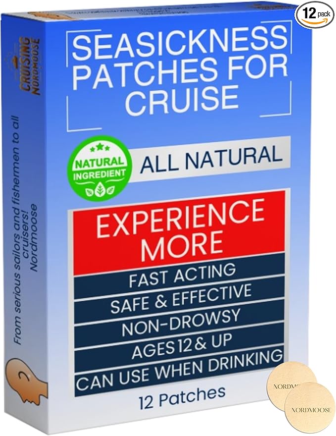 Sea Sickness Patches for Cruise - All Natural Motion Sickness Relief for Cruise - Non Drowsy Behind Ear Seasickness Solution for Cruise