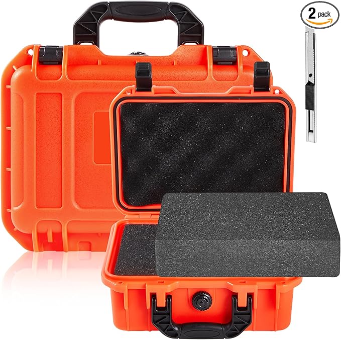 1 Pcs 22.4 x 16.1 x 10.2 Inch Waterproof Hard Case with DIY Customizable Foam Insert Portable Protective Case with Knife for Camera Drones Equipments Tools Test Instruments (Reddish Orange)