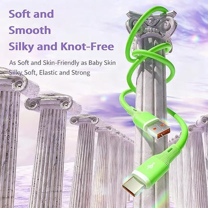 USB Cable PD Fast Charger(A to C Rubber Green) Mobile Phone Data Cable,Charging Cable, Supports Data Transfer,39-inch,Soft Liquid Silicone Material，Compatible with Almost All Type-C Devices.