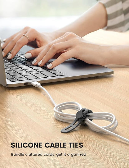 10Pack Silicone Cable Ties Cord Organizer Wrap - Lamicall Durable Reusable Wire Management with Lock Buckle, Elastic Charger Cable Strap Ties, Electrical Cord Keeper for Travel, Home Accessories