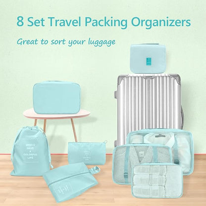 8 Set Packing Cubes, Travel Luggage Packing Organizers (BLUE)