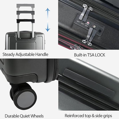 KROSER Hardside Expandable Carry On Luggage 22x14x9 Airline Approved With Front Business Pockets, 20 Inch Suitcases with Wheels, Carry on Suitcase with TSA Lock & USB Port, Black-Dark Red