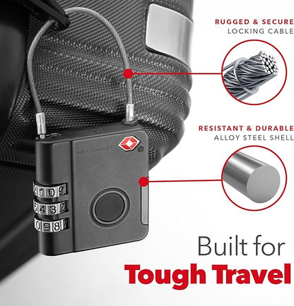 KeySmart SmartLock Tracking Luggage Locks, TSA Locks for Luggage, GPS Tracker, Combination Lock Compatible with Apple Find My App, Best Travel Essentials, Replaceable Non-Rechargeable Battery (3 Pack)