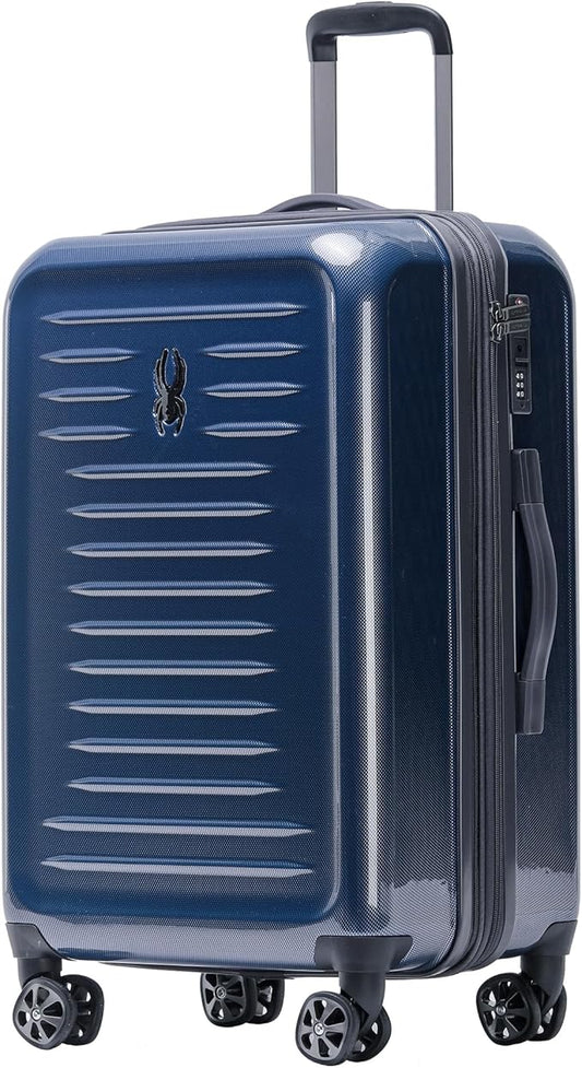 Spyder Rails Expandable Hardside Upright Suitcase with 360° Spinner Wheels, TSA Approved Lock (Navy, Medium Checked)
