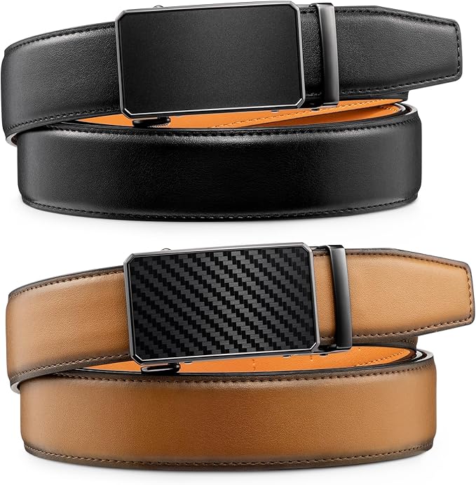 Zitahli Mens belt 2 Pack - Men Leather Belt Design for Work Business and Casual Golf Jeans-Men's Accessories Gifts for Men