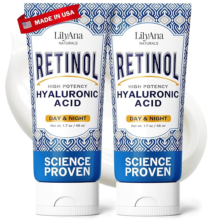 LilyAna Naturals Retinol Cream - Anti-Aging Moisturizer for Face & Neck, Made in USA, Wrinkle Reduction - 1.7oz, 2 Pack