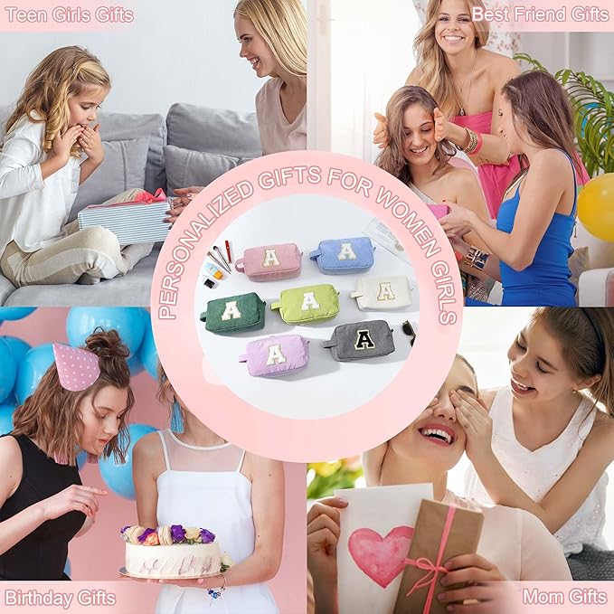 YOOLIFE Girls Makeup Bag - Teen Girl Gifts Cute Small Make Up Bag Cosmetic Bag Skincare Bag Friend Birthday Gifts for Girls Women Sister Daughter Girlfriend Personalized Gifts for Women Her Letter C