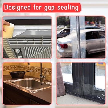 Birllaid Clear Window Weather Sealing Tape, Window Insulation Air Conditioner Seal Tape, 3 Inch x 65 FT Waterproof Blocker for Cold Heat Air, Windproof, No Residue Strong adheisve