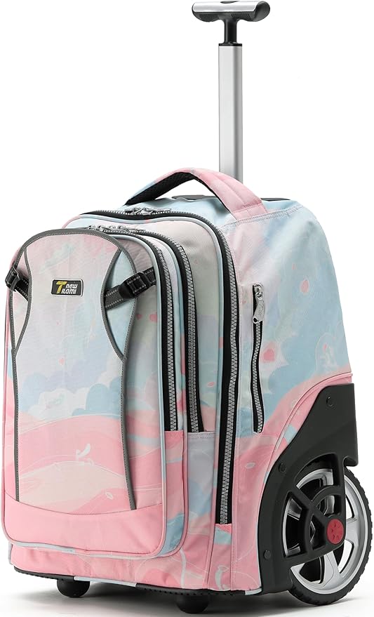 NEW TILAMI 20" Rolling Backpack for Teens Adults, Climbing Stairs Waterproof Backpack with Wheels for School Business Trave Camping with Laptop Compartment, Fit 17 Inch Laptop, Pink Dawn