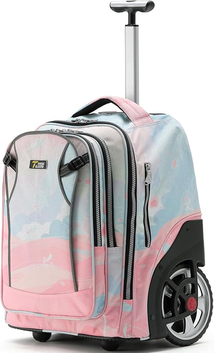 NEW TILAMI 20" Rolling Backpack for Teens Adults, Climbing Stairs Waterproof Backpack with Wheels for School Business Trave Camping with Laptop Compartment, Fit 17 Inch Laptop, Pink Dawn
