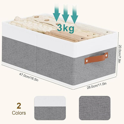 Storage Baskets,Foldable Drawer Organizers with Handles, Storage Bins for Wardrobe Bedroom Laundry, 18.5 × 11 × 7.9 Inch, White and Grey, 2-Pack