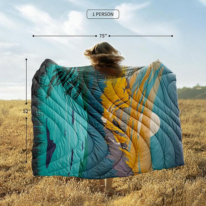 zzlamb Camping Blanket for Cold Weather,Outdoor Puffy Blanket Portable Down Alternative,Windproof Warm Cloak with Snaps,Cozy Quilt Backpacking Picnic RV Travel Plane Car Hammock Beach Climbing