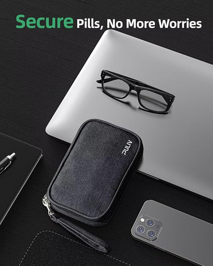 PULIV Weekly Pill Organizer 4 Times a Day with a Business Stylish Bag, Portable Pill Box 7 Day with 28 Compartments for Men, Removable Pill Sorters to Store Vitamin, Medication, Fish Oil, Supplements