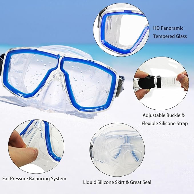 Snorkeling Gear for Adults with Fins Scuba Diving Gear Adult Professional Travel Snorkel Sets with Flippers,Anti-Fog Anti-Leak Diving Mask