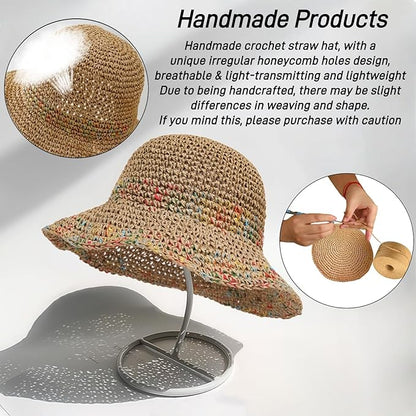 Floppy Big Beach Straw Hats for Women Foldable Summer Wide Brim Packable Sun Hat Womens Travel Straw Fedora Hat