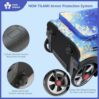 NEW TILAMI 20" Rolling Backpack for Teens Adults, Climbing Stairs Waterproof Backpack with Wheels for School Business Trave Camping with Laptop Compartment, Fit 17 Inch Laptop, Chill Blue Print