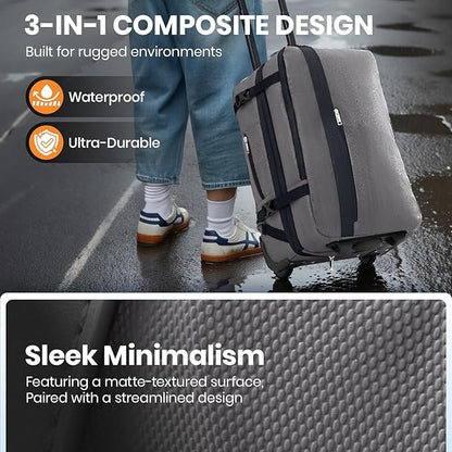 Fanwoli Vacuum Rolling Travel Backpack, Carry On Luggage with TSA Lock & Anti Theft Zipper, 70L Expandable Airback with Compression Pump, Waterproof Laptop Bag Ideal for Flight & Business