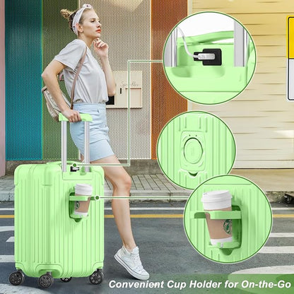 Krute Luggage Sets 2 Piece Suitcase with Spinner Wheels PC+ABS Hardside Suitcases Charging Port TSA Lock Carry On Luggage with Cup Holder 20+28 Inch
