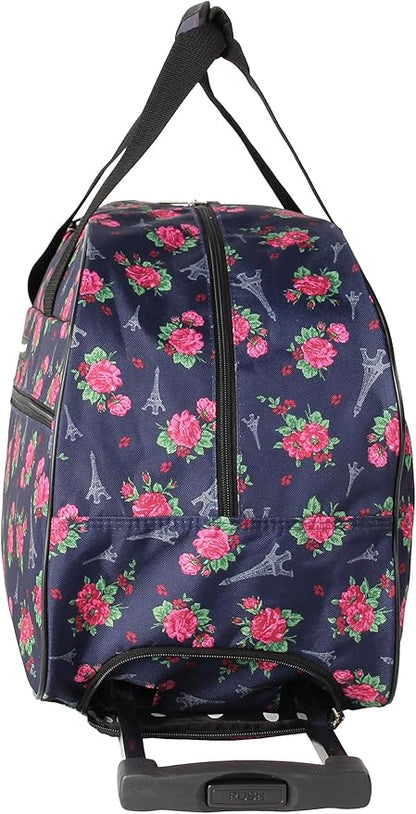 Betsey Johnson Designer Carry On Luggage Collection - Lightweight Pattern 22 Inch Duffel Bag- Weekender Overnight Business Travel Suitcase with 2- Rolling Wheels (Eiffel Towers)