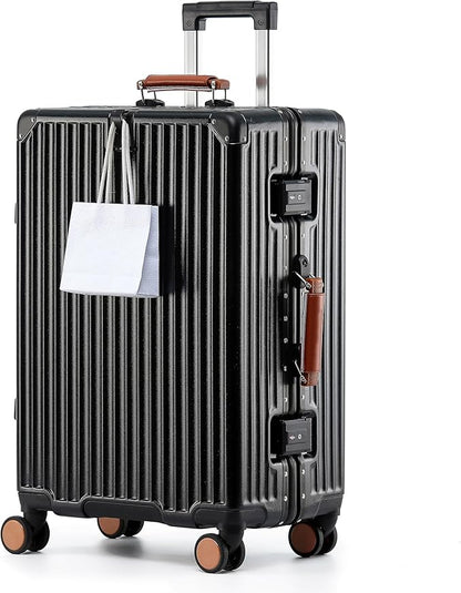 20 Inch Carry On Luggage with Leather Handle, PC Zipperless Suitcase with Spinner Wheels and TSA Locks, 22x14x9 Airline Approved Luggage for Travel, Black